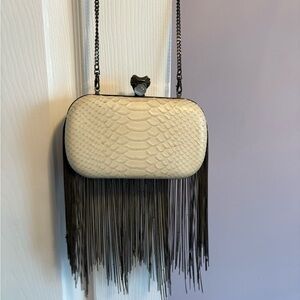 House of Harlow 1960 Cream and Gold Fringe Clutch